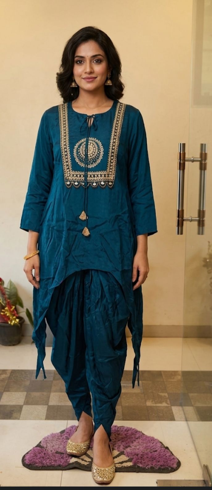 DARK BLUE DHOTI SET WITH A CUT KURTA