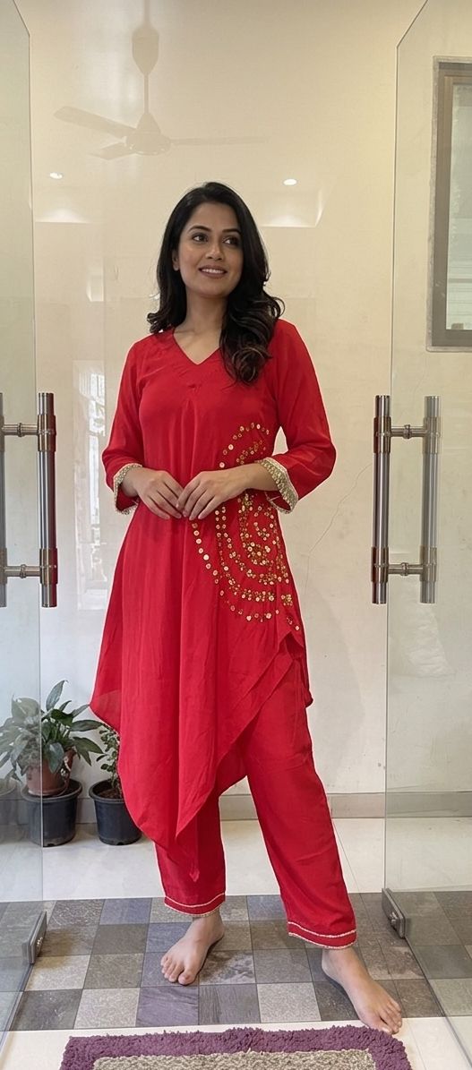 RED PARTY WEAR INDIAN COORD