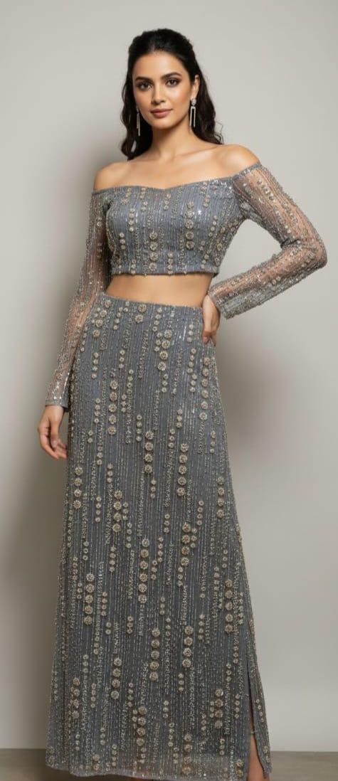 LIGHT GREY FULLY WORKED INDO WESTERN