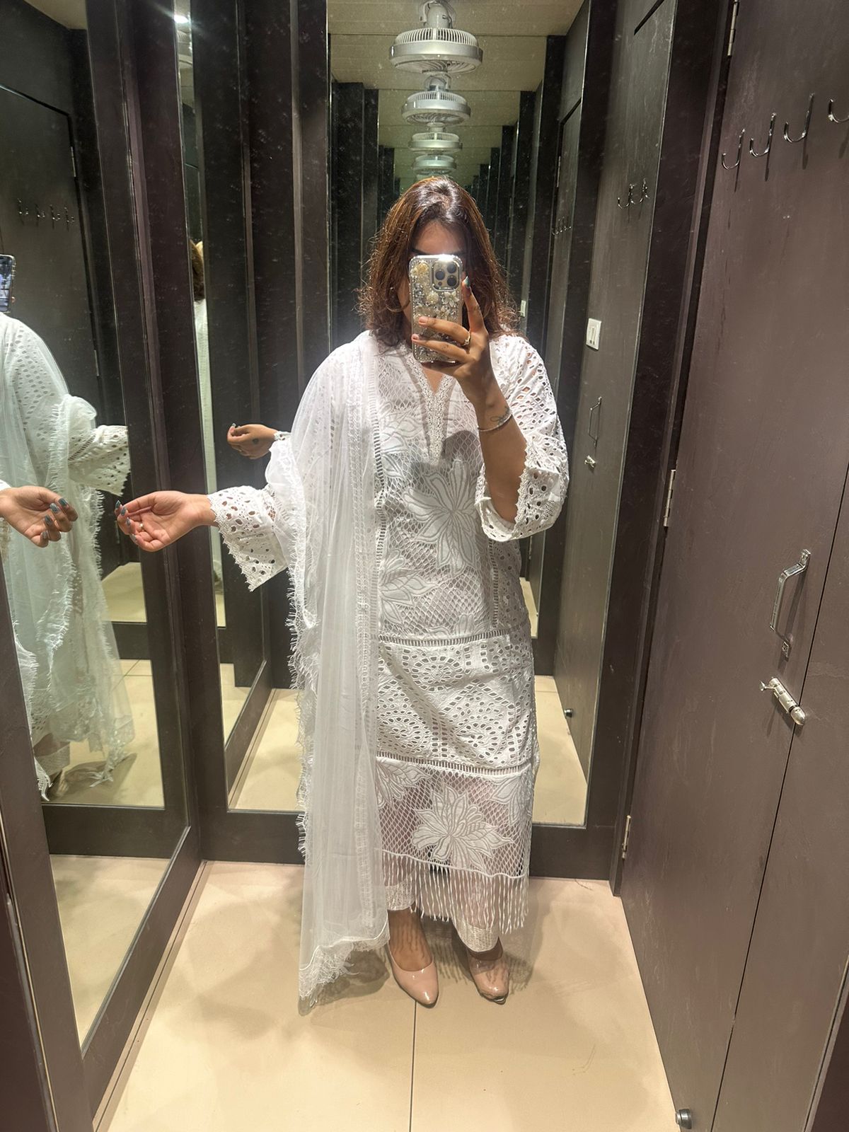white crochet dress with dupatta image 2