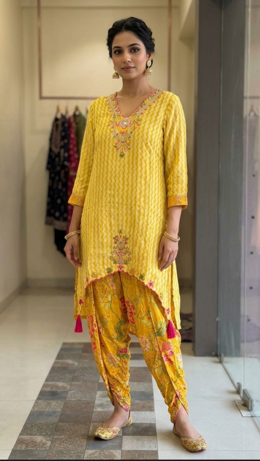 YELLOW A CUT COORD SET WITH TULIP PANTS