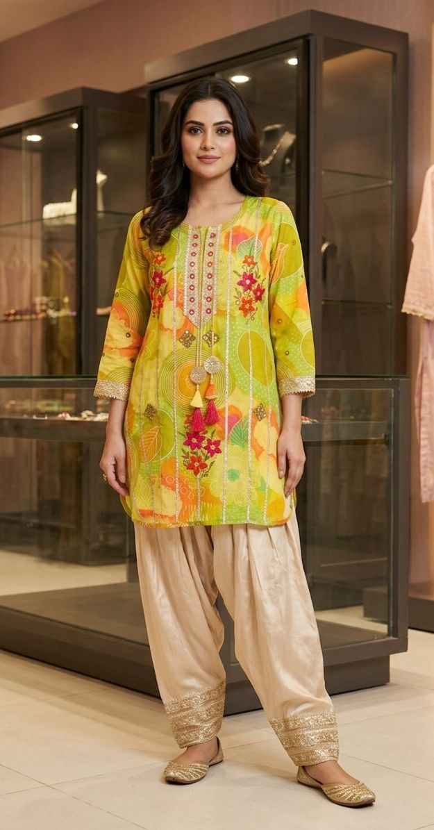 MULTI COLOUR WORK WITH FARSHI SALWAR