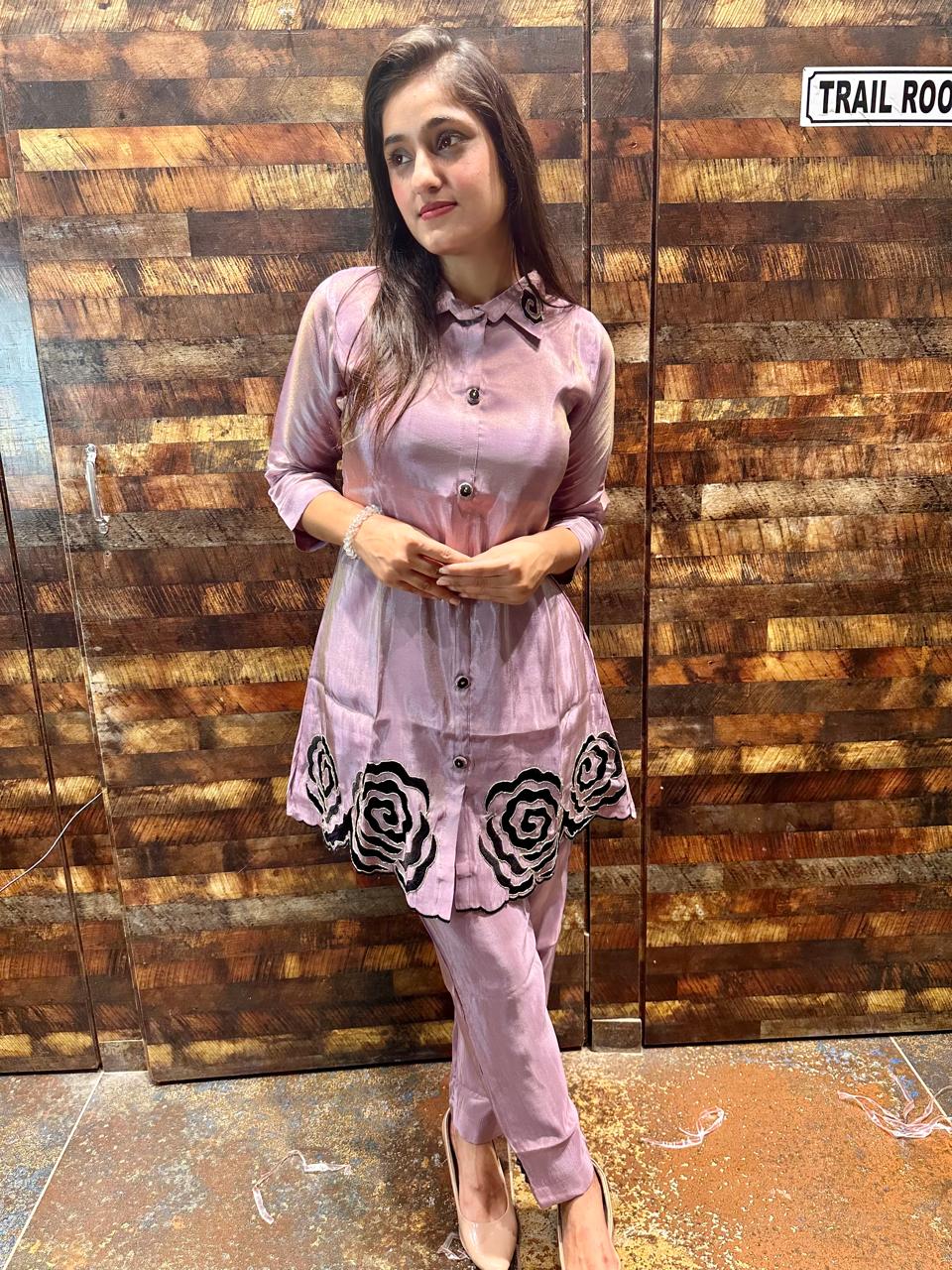 PINK AND GOLD SIMMER FABRIC COORD SET