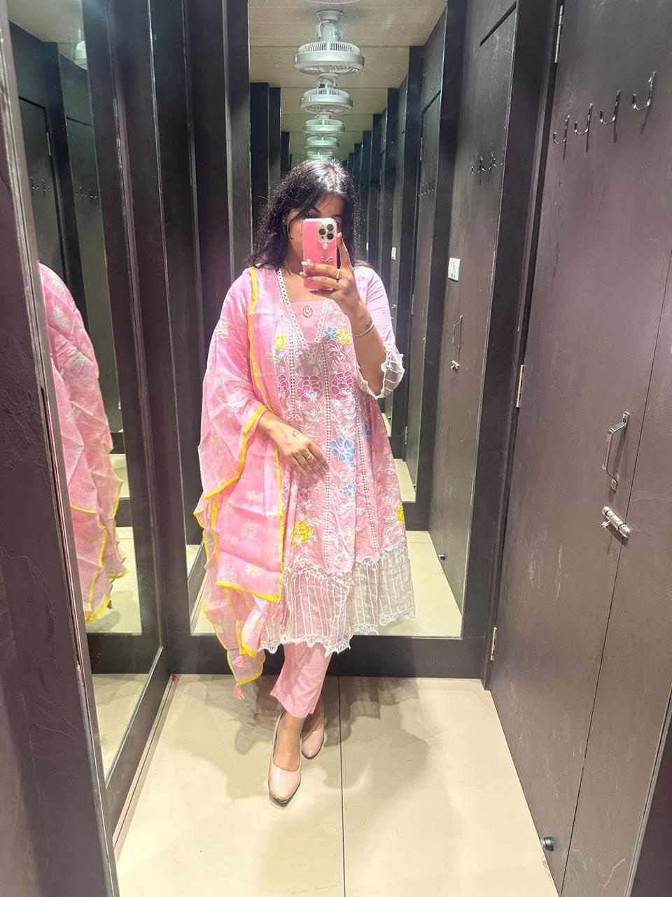A-LINE PINK DUPATTA SET