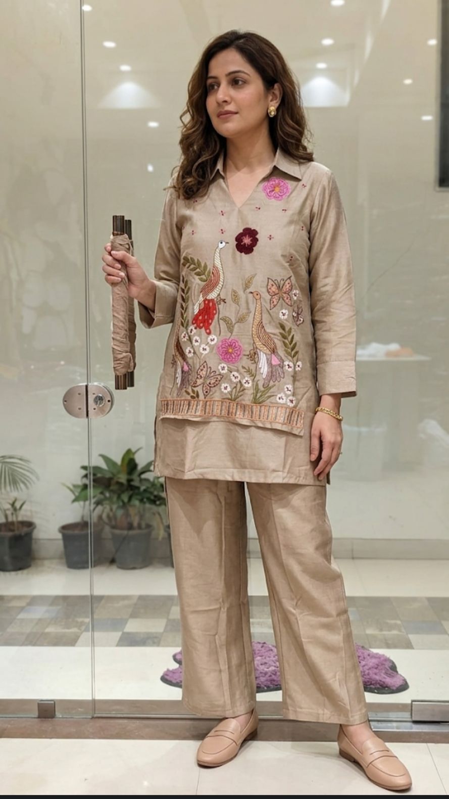 LIGHT BROWN COORD SET WITH EMBROIDARY