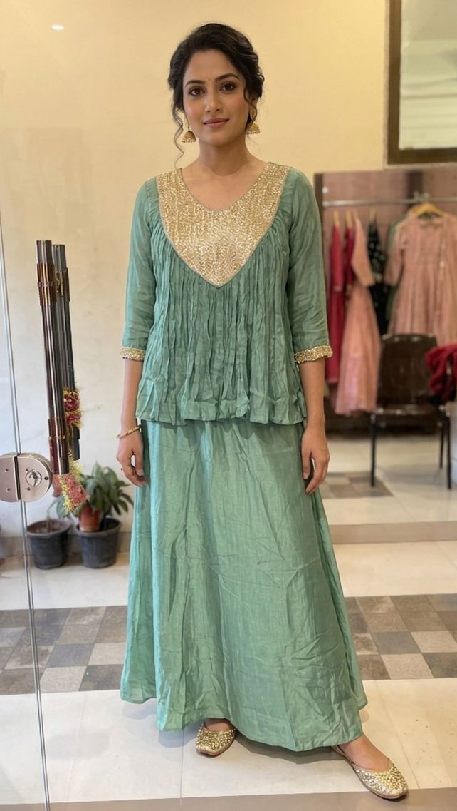 GREEN SKIRT DHOTI SET