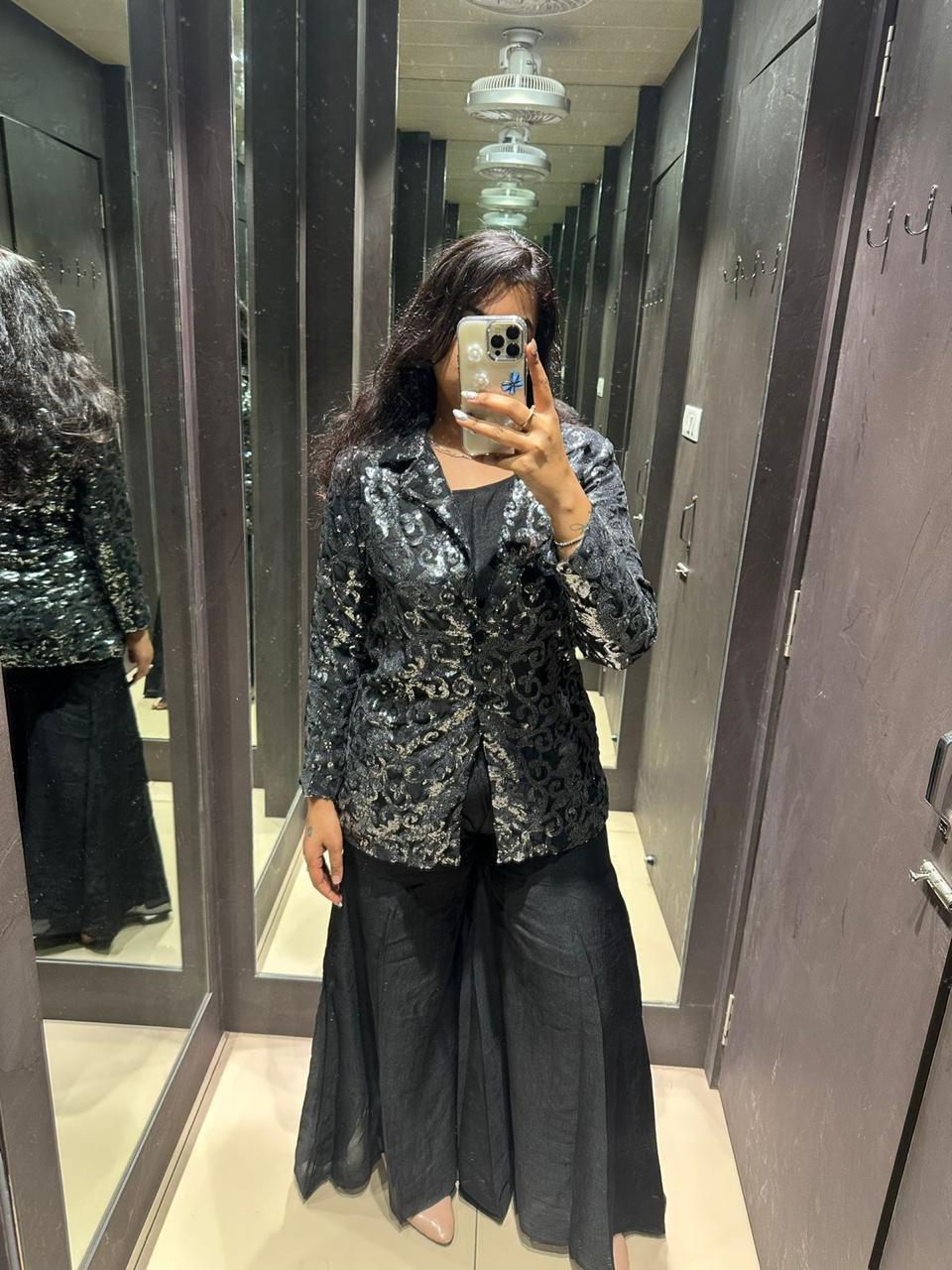 DESIGNER BLACK PLAZO BLAZZOR SET