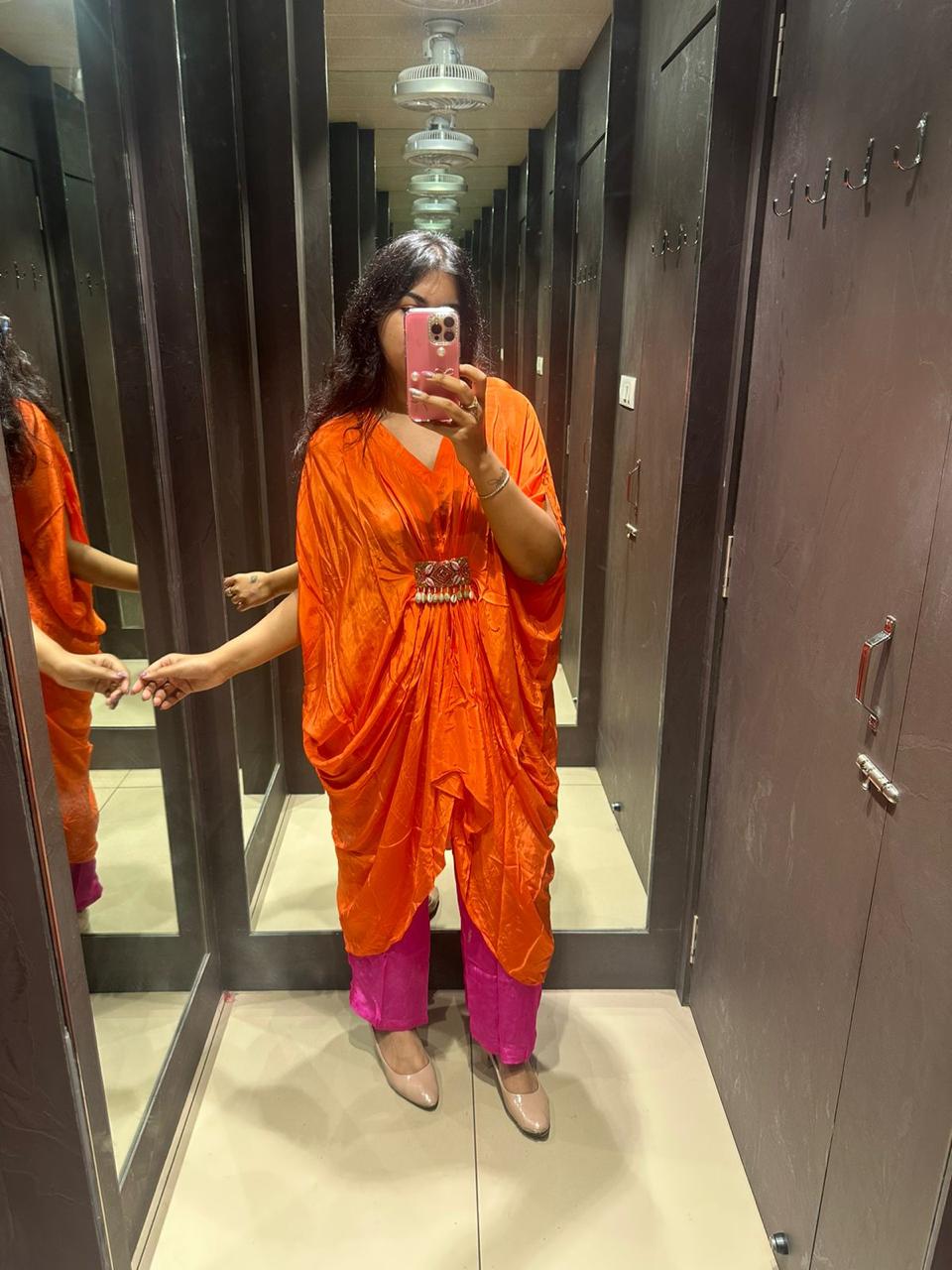 ORANGE KAFTAN WITH PINK PANTS