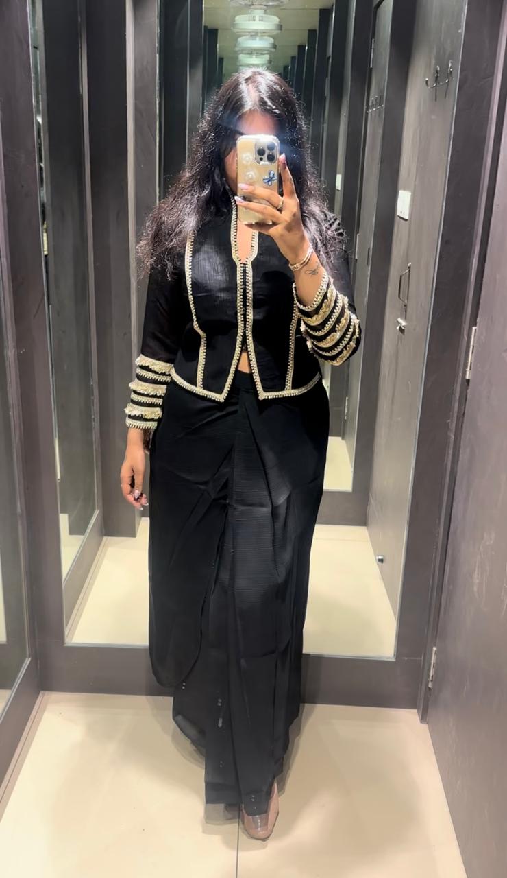 BLACK INDO WESTERN DHOTI SET