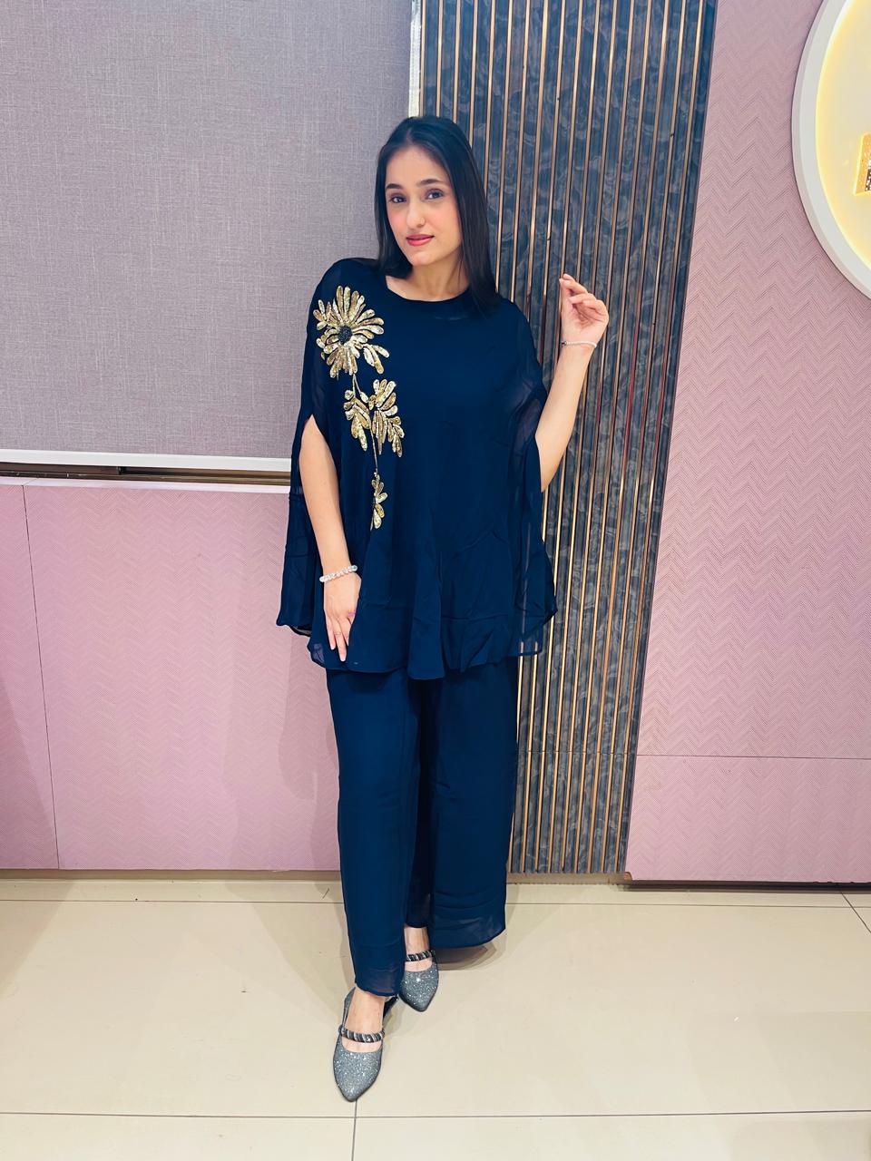 BLUE AND GOLDEN WORK COORD SET