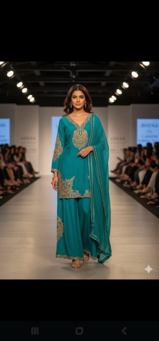 BLUE SARARA SET WITH   GOLD WORK